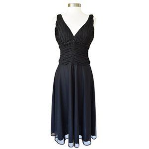 JS Boutique Black V-neck Beaded Mesh Fit & Flare Midi Cocktail Dress NWT